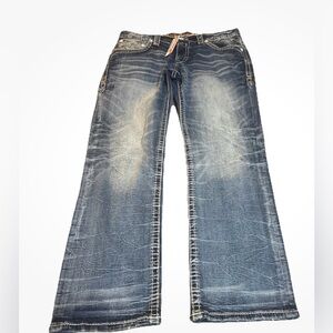 Rock Revival Men’s Raelyn Straight Jeans Medium Blue Wash Size 36x32  NEW